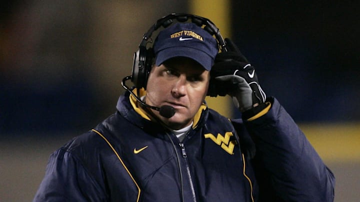 Nov 8, 2007; Morgantown, WV, USA; West Virginia Mountaineers head coach Rich Rodriguez in the first half against the Louisville Cardinals at Milan Puskar Stadium in Morgantown, WV.  West Virginia won the game 38-31.  Mandatory Credit: James Lang-Imagn Images
