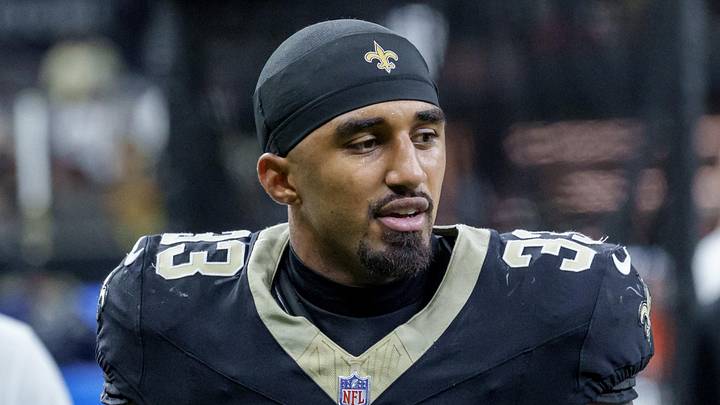 Sep 14, 2025; New Orleans, Louisiana, USA; New Orleans Saints safety Jonas Sanker (33) leaves the field at Caesars Superdome. Mandatory Credit: Matthew Hinton-Imagn Images
