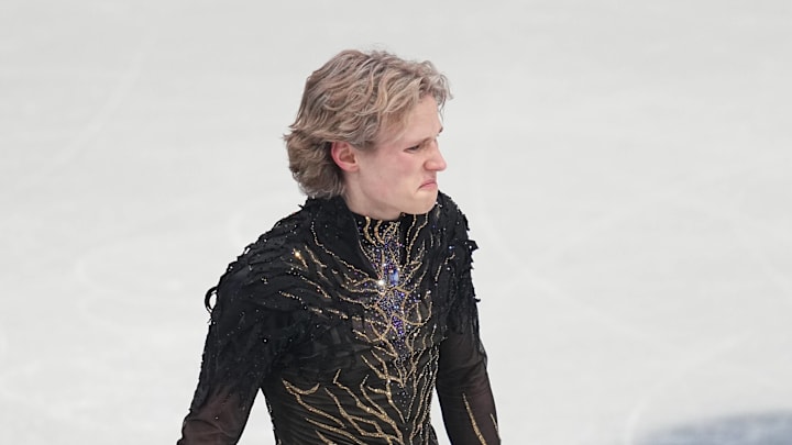 Ilia Malinin (USA) competes during Men’s Single Free Skating Figure skating at the Milano Cortina 2026 Winter Olympics.