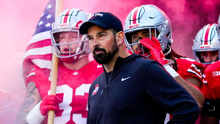 Ohio State Buckeyes head coach Ryan Day waits to take the field before the game against the Purdue Boilermakers at Ohio Stadium on Saturday, Nov. 9, 2024 in Columbus, Ohio.