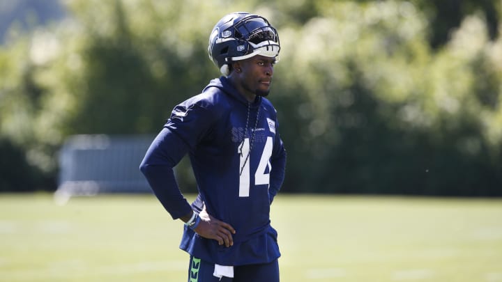 Jun 11, 2019; Renton, WA, USA; Seattle Seahawks wide receiver D.K. Metcalf (14) returns to the locker room following minicamp practice at the Virginia Mason Athletic Center. Mandatory Credit: Joe Nicholson-USA TODAY Sports Jun 11, 2019; Renton, WA, USA; Seattle Seahawks wide receiver D.K. Metcalf (14) returns to the locker room following minicamp practice at the Virginia Mason Athletic Center. Mandatory Credit: Joe Nicholson-USA TODAY Sports