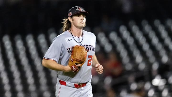 Nov 9, 2025; Mesa, AZ, USA; Washington Nationals pitcher Jake Bennett (24) during the Arizona Fall League Fall Stars Game at Sloan Park. Mandatory Credit: Mark J. Rebilas-Imagn Images Nov 9, 2025; Mesa, AZ, USA; Washington Nationals pitcher Jake Bennett (24) during the Arizona Fall League Fall Stars Game at Sloan Park. Mandatory Credit: Mark J. Rebilas-Imagn Images