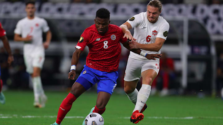Luis Diaz and Samuel Piette in Costa Rica v Canada: Quarterfinals - CONCACAF Gold Cup