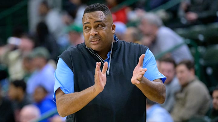 Jan 11, 2024; New Orleans, Louisiana, USA; Tulane Green Wave head coach Ron Hunter reacts during the first half against the Florida Atlantic Owls at Avron B. Fogelman Arena in Devlin Fieldhouse
