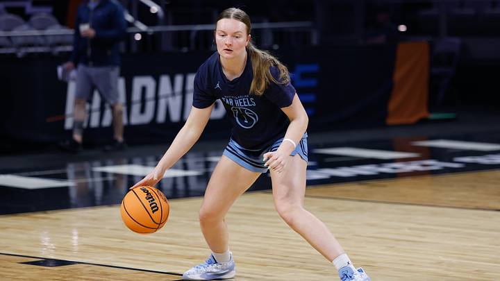 Mar 26, 2026; Fort Worth, TX, USA;  North Carolina Tar Heels guard Jordan Zubich (1) during a practice session ahead of theÊFort Worth Regional of the women's 2026 NCAA Tournament at Dickies Arena. Mandatory Credit: Chris Jones-Imagn Images