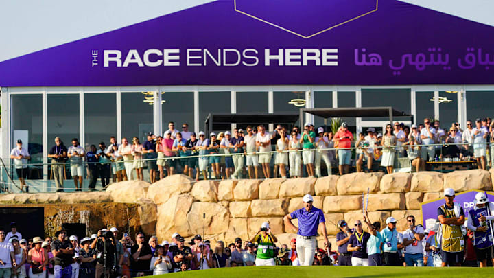 Rory McIlroy waits on the green during Round 4 of the 2024 DP World Championship.