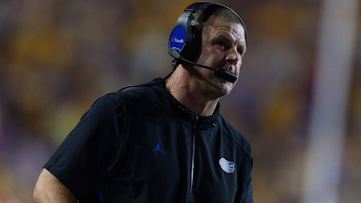 Sep 13, 2025; Baton Rouge, Louisiana, USA; Florida Gators head coach Billy Napier looks on against the LSU Tigers during the second half at Tiger Stadium. Mandatory Credit: Stephen Lew-Imagn Images Sep 13, 2025; Baton Rouge, Louisiana, USA; Florida Gators head coach Billy Napier looks on against the LSU Tigers during the second half at Tiger Stadium. Mandatory Credit: Stephen Lew-Imagn Images