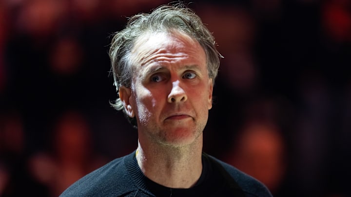 Jan 11, 2026; Phoenix, Arizona, USA; Washington Wizards head coach Brian Keefe against the Phoenix Suns at Mortgage Matchup Center. Mandatory Credit: Mark J. Rebilas-Imagn Images