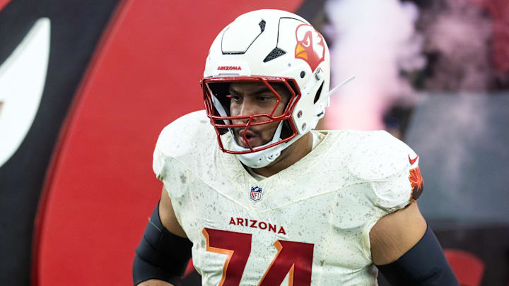 Sep 25, 2025; Glendale, Arizona, USA; Arizona Cardinals offensive lineman Isaiah Adams (74) against the Seattle Seahawks at State Farm Stadium. Mandatory Credit: Mark J. Rebilas-Imagn Images Sep 25, 2025; Glendale, Arizona, USA; Arizona Cardinals offensive lineman Isaiah Adams (74) against the Seattle Seahawks at State Farm Stadium. Mandatory Credit: Mark J. Rebilas-Imagn Images