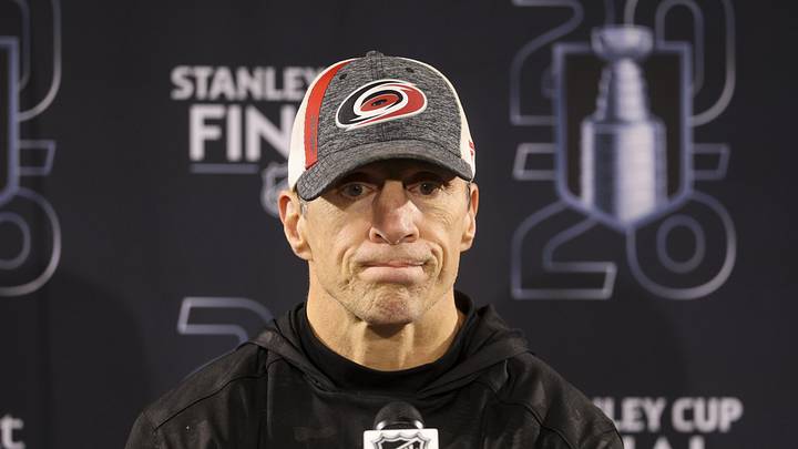Jun 3, 2026; Raleigh, North Carolina, USA; Carolina Hurricanes head coach Rod Brind'Amour during a press conference for the 2026 Stanley Cup Final at Lenovo Center. Mandatory Credit: Nathan Ray Seebeck-Imagn Images