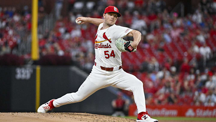 Sep 18, 2024; St. Louis, Missouri, USA;  St. Louis Cardinals starting pitcher Sonny Gray (54) pitches against the Pittsburgh Pirates during the second inning at Busch Stadium. Mandatory Credit: Jeff Curry-Imagn Images