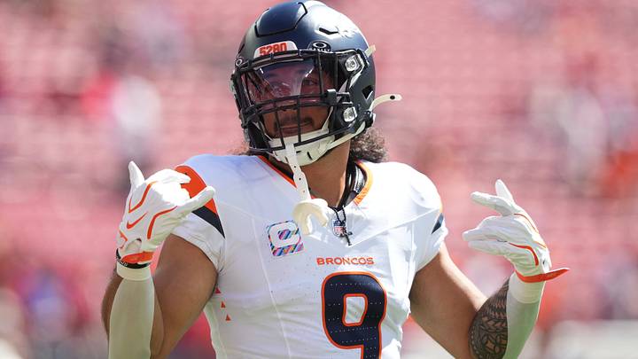 Oct 4, 2026; Santa Clara, California, USA;  Denver Broncos safety Talanoa Hufanga (9) on the field prior to a game against the San Francisco 49ers at Levi's Stadium.  Mandatory Credit: Darren Yamashita-Imagn Images