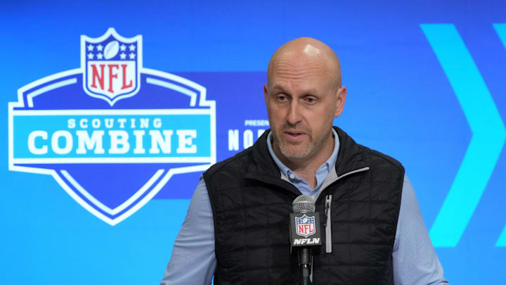 Feb 27, 2024; Indianapolis, IN, USA; Arizona Cardinals general manager Monti Ossenfort speaks during