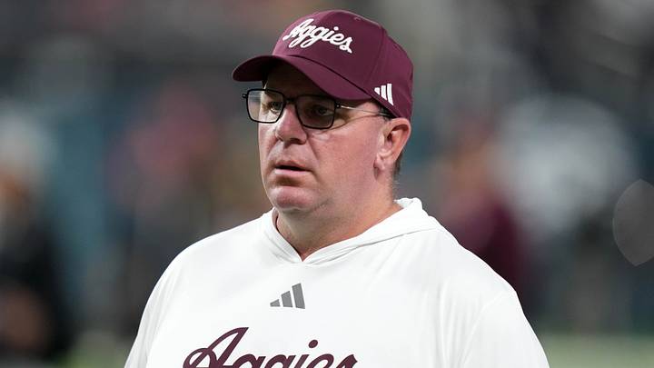 Texas A&M Aggies head coach Mike Elko reacts against the Southern California Trojans in the first half at Allegiant Stadium. Texas A&M Aggies head coach Mike Elko reacts against the Southern California Trojans in the first half at Allegiant Stadium.