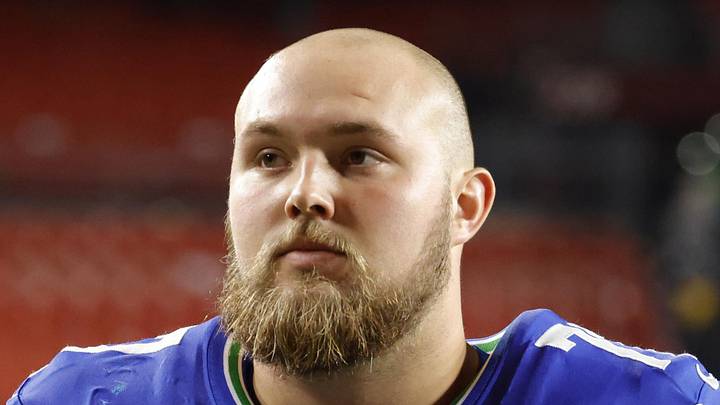 Seattle Seahawks guard Bryce Cabeldue walks off the field Seattle Seahawks guard Bryce Cabeldue walks off the field