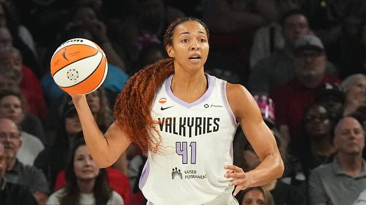 Oct 9, 2026; Las Vegas, Nevada, USA; Golden State Valkyries center Kiah Stokes (41) passes against the Las Vegas Aces in the first half during game three of the second round for the 2026 WNBA Playoffs at Michelob Ultra Arena. Mandatory Credit: Candice Ward-Imagn Images Oct 9, 2026; Las Vegas, Nevada, USA; Golden State Valkyries center Kiah Stokes (41) passes against the Las Vegas Aces in the first half during game three of the second round for the 2026 WNBA Playoffs at Michelob Ultra Arena. Mandatory Credit: Candice Ward-Imagn Images