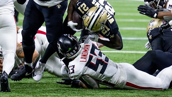 Atlanta Falcons linebacker Nate Landman is out for Wednesday's practice. Atlanta Falcons linebacker Nate Landman is out for Wednesday's practice.