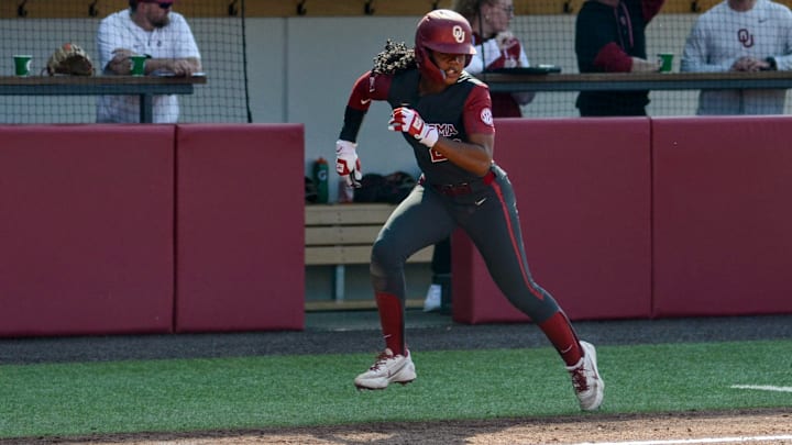 Oklahoma outfielder Kai Minor runs home against Sam Houston.