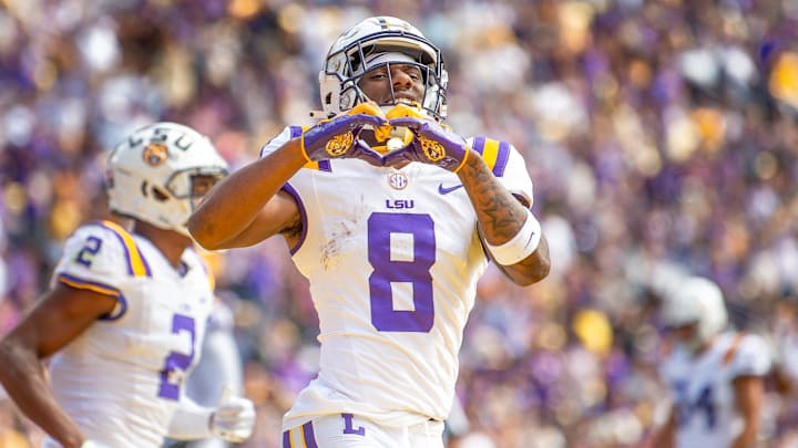 Malik Nabers 8 as the LSU Tigers take on Texas A&M in Tiger Stadium in Baton Rouge, Louisiana,