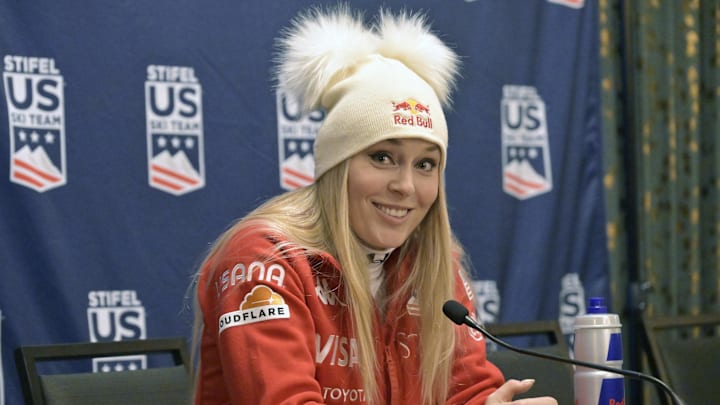 Lindsey Vonn speaks at a US Ski Team press conference at The Osprey. Lindsey Vonn speaks at a US Ski Team press conference at The Osprey.
