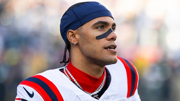 Feb 8, 2026; Santa Clara, CA, USA; New England Patriots cornerback Christian Gonzalez (0) against the Seattle Seahawks during Super Bowl LX at Levi's Stadium. Mandatory Credit: Mark J. Rebilas-Imagn Images