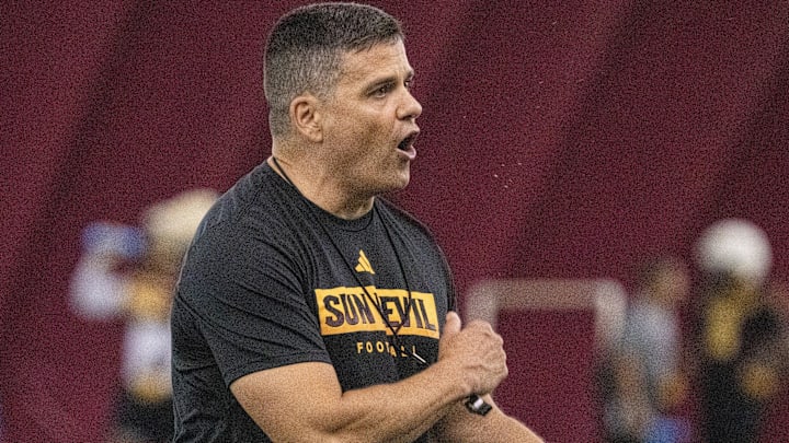 Defensive coordinator Brian Ward instructs his players during ASU fall camp practice on Aug. 2, 2024, at Verde Dickey Dome in Tempe.