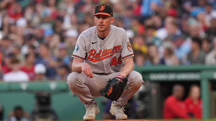 Jun 3, 2026; Boston, Massachusetts, USA; Baltimore Orioles pitcher Chris Bassitt (40) on the mound with the bases loaded against the Boston Red Sox in the third inning at Fenway Park. Mandatory Credit: David Butler II-Imagn Images