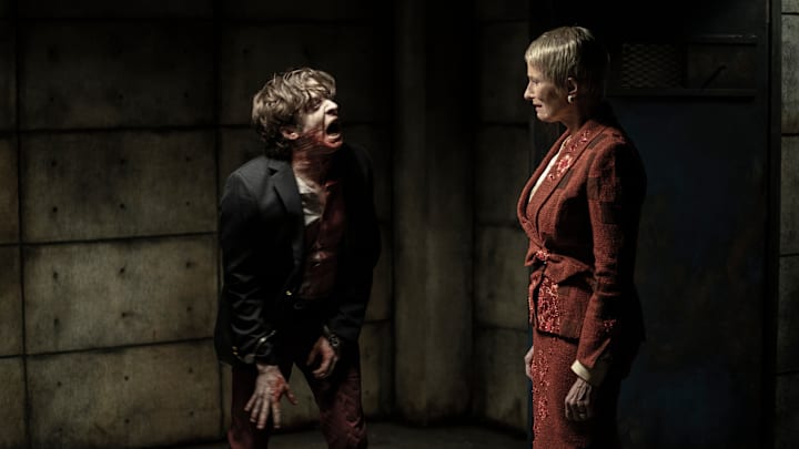 Teo Rapp-Olsson as Sebastian, Laila Robins as Pamela Milton - The Walking Dead _ Season 11, Episode 19 - Photo Credit: Jace Downs/AMC