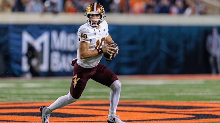 Arizona State redshirt freshman quarterback Sam Leavitt (10) is 6-1 in seven starts this season for the Sun Devils. Arizona State redshirt freshman quarterback Sam Leavitt (10) is 6-1 in seven starts this season for the Sun Devils.