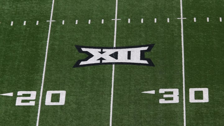 Oct 22, 2022; Lubbock, Texas, USA;  A general view of the Big 12 Logo on the field before the game