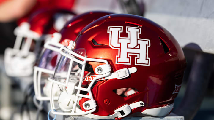 Oct 25, 2025; Tempe, Arizona, USA; Detailed view of a Houston Cougars helmet at Mountain America Stadium. Mandatory Credit: Mark J. Rebilas-Imagn Images Oct 25, 2025; Tempe, Arizona, USA; Detailed view of a Houston Cougars helmet at Mountain America Stadium. Mandatory Credit: Mark J. Rebilas-Imagn Images