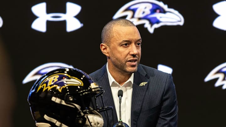 Jan 29, 2026; Owings Mills, MD, USA; Sashi Brown at Jesse Minter’s press conference at Under Armour Performance Center. Mandatory Credit: Lexi Thompson-Imagn Images Jan 29, 2026; Owings Mills, MD, USA; Sashi Brown at Jesse Minter’s press conference at Under Armour Performance Center. Mandatory Credit: Lexi Thompson-Imagn Images