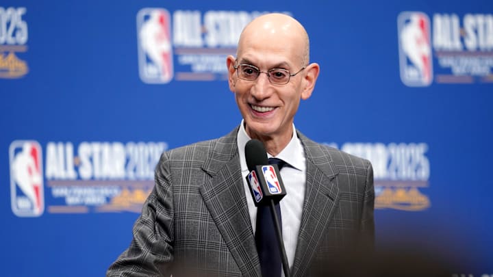Feb 15, 2025; San Francisco, CA, USA; NBA commissioner Adam Silver speaks in a press conference during All Star Saturday Night ahead of the 2025 NBA All Star Game at Chase Center. Mandatory Credit: Cary Edmondson-Imagn Images Feb 15, 2025; San Francisco, CA, USA; NBA commissioner Adam Silver speaks in a press conference during All Star Saturday Night ahead of the 2025 NBA All Star Game at Chase Center. Mandatory Credit: Cary Edmondson-Imagn Images
