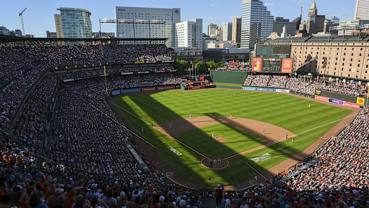 Jun 15, 2024; Baltimore, Maryland, USA;  A general view of  Oriole Park at Camden Yards during the seventh inning of a game between the Baltimore Orioles and the Philadelphia Phillies . Mandatory Credit: Tommy Gilligan-USA TODAY Sports