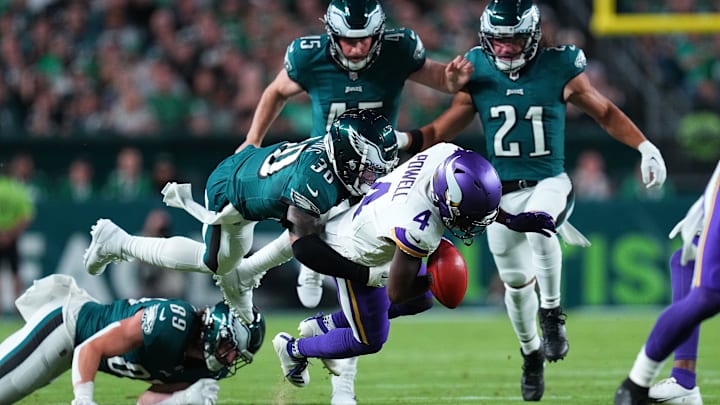 Brandon Powell #4, Vikings, Justin Evans #30, Eagles