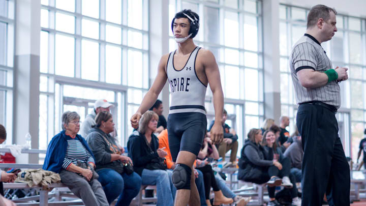 Jason Dube walks on the mat during a match earlier this year. Dube reached the 145-pound final at the Journeyman World Classic and chose to not wrestle his teammate, Ryan Kennedy, in the finals.