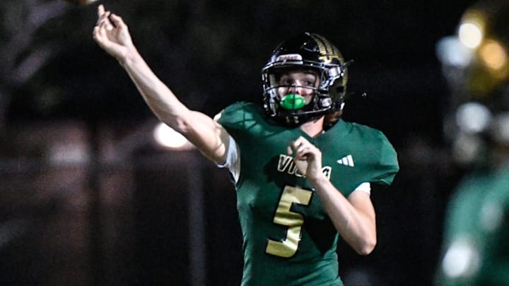 Eric Nelson passes the ball for Viera during the game against Osceola Tuesday, October 15, 2024. The game was delayed from last Friday due to Hurricane Milton. Craig Bailey/FLORIDA TO2AY via USA TODAY NETWORK
