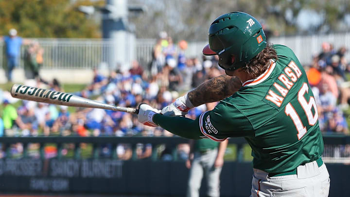 Miami's Bobby Marsh hitting the ball against Florida and bring in more RBIs on the season Miami's Bobby Marsh hitting the ball against Florida and bring in more RBIs on the season