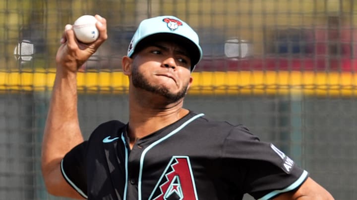 Arizona Diamondbacks pitcher Listher Sosa throws a live batting practice during spring training workouts at Salt River Fields at Talking Stick in Scottsdale on Feb. 20, 2025.