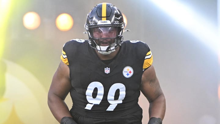 Aug 16, 2025; Pittsburgh, Pennsylvania, USA; Pittsburgh Steelers defensive tackle Derrick Harmon (99) is introduced for a game against the Tampa Bay Buccaneers at Acrisure Stadium. Mandatory Credit: Barry Reeger-Imagn Images Aug 16, 2025; Pittsburgh, Pennsylvania, USA; Pittsburgh Steelers defensive tackle Derrick Harmon (99) is introduced for a game against the Tampa Bay Buccaneers at Acrisure Stadium. Mandatory Credit: Barry Reeger-Imagn Images