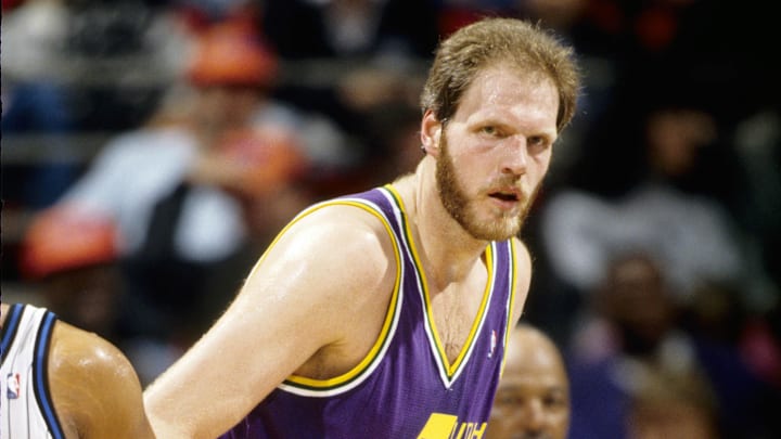 Mar 4, 1991; Orlando, FL, USA; FILE PHOTO; Utah Jazz center Mark Eaton (53) in action against the Orlando Magic at the Orlando Arena. Mandatory Credit: Imagn Images