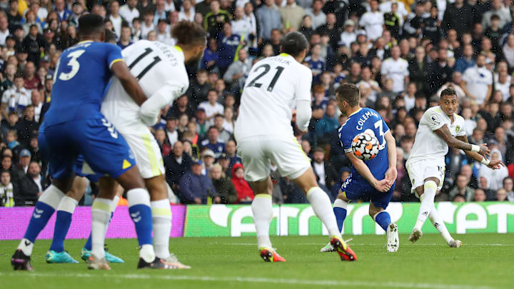 Raphinha (right) scored his first goal of the season when Everton and Leeds drew 2-2 in August Raphinha (right) scored his first goal of the season when Everton and Leeds drew 2-2 in August