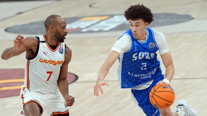 Point guard Nolan Traore of Saint-Quentin in France (right) is a potential candidate for the Timberwolves' first round pick of the 2025 NBA Draft.