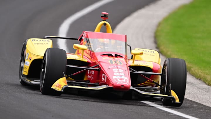 Alex Palou races during the 2025 Indy 500, which he would go on to win.