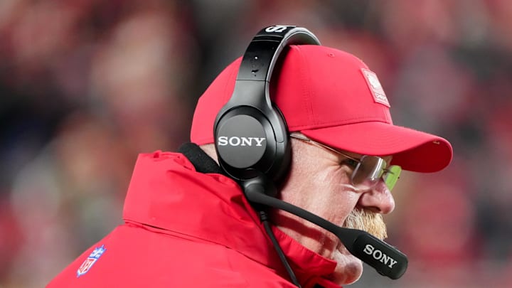 Dec 7, 2025; Kansas City, Missouri, USA; Kansas City Chiefs head coach Andy Reid looks on during the third quarter against the Houston Texans at GEHA Field at Arrowhead Stadium. Mandatory Credit: Denny Medley-Imagn Images Dec 7, 2025; Kansas City, Missouri, USA; Kansas City Chiefs head coach Andy Reid looks on during the third quarter against the Houston Texans at GEHA Field at Arrowhead Stadium. Mandatory Credit: Denny Medley-Imagn Images