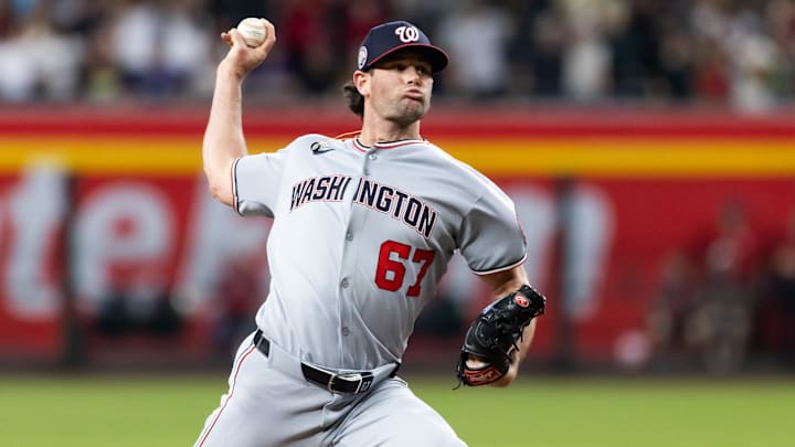 May 30, 2025; Phoenix, Arizona, USA; Washington Nationals pitcher Kyle Finnegan against the Arizona Diamondbacks at Chase Field. May 30, 2025; Phoenix, Arizona, USA; Washington Nationals pitcher Kyle Finnegan against the Arizona Diamondbacks at Chase Field.