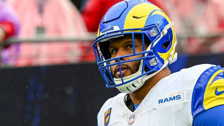 Dec 10, 2023; Baltimore, Maryland, USA; Los Angeles Rams defensive tackle Aaron Donald (99) before the game against the Baltimore Ravens at M&T Bank Stadium. Mandatory Credit: Tommy Gilligan-USA TODAY Sports Dec 10, 2023; Baltimore, Maryland, USA; Los Angeles Rams defensive tackle Aaron Donald (99) before the game against the Baltimore Ravens at M&T Bank Stadium. Mandatory Credit: Tommy Gilligan-USA TODAY Sports