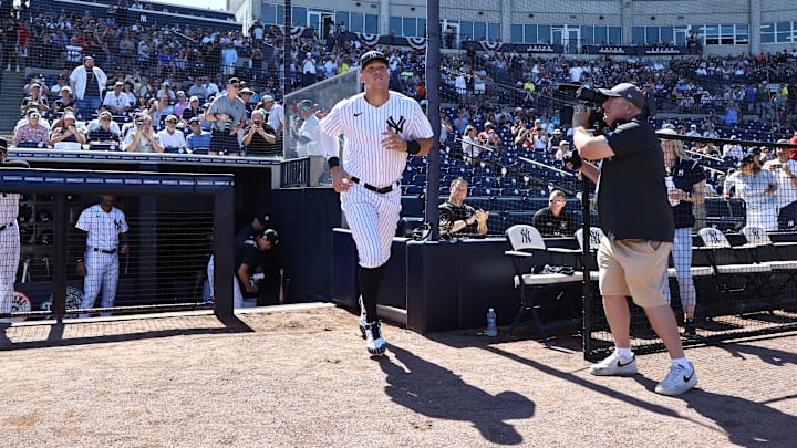 Feb 26, 2023; Tampa, Florida, USA; New York Yankees center fielder Aaron Judge (99) is introduced