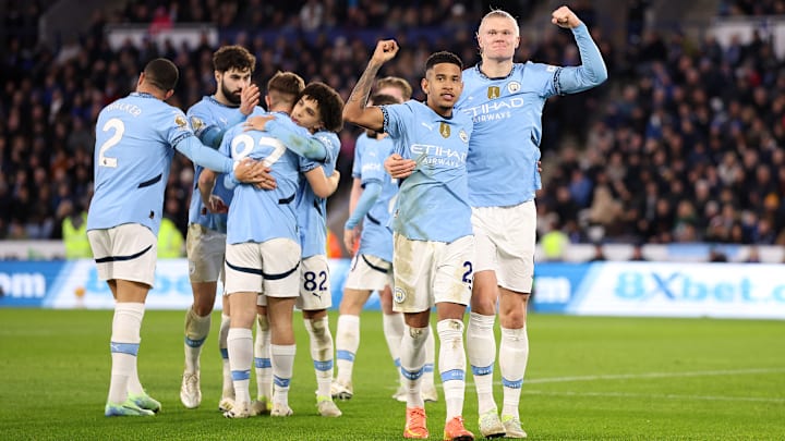 Erling Haaland (far right) and Savinho were on target for Man City Erling Haaland (far right) and Savinho were on target for Man City