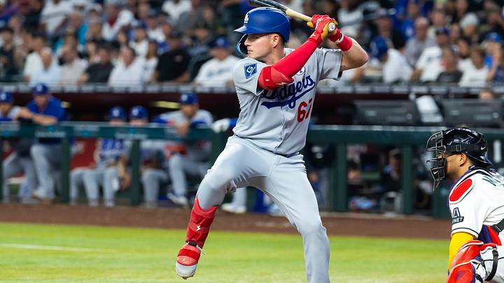 Jun 2, 2026; Phoenix, Arizona, USA; Los Angeles Dodgers outfielder Ryan Ward against the Arizona Diamondbacks at Chase Field. Mandatory Credit: Mark J. Rebilas-Imagn Images Jun 2, 2026; Phoenix, Arizona, USA; Los Angeles Dodgers outfielder Ryan Ward against the Arizona Diamondbacks at Chase Field. Mandatory Credit: Mark J. Rebilas-Imagn Images